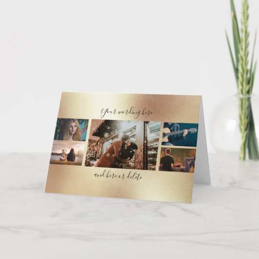 DIY 5写真記念結婚コラージュ金ゴールド カード (正面)