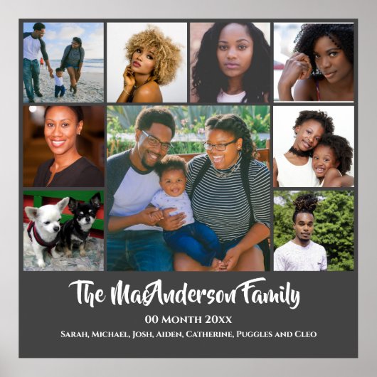 DIY 9フォトカスタム |私の家族の友人ダークグレー ポスター (正面)