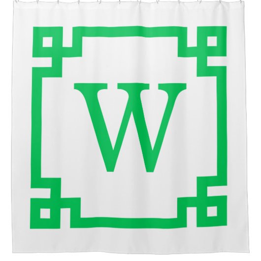 DIY BGエメラルドグリーンギリシャ鍵#2フレーム初期化Mongm シャワーカーテン (正面)