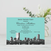 DIY BGカラーボストンスカイライン#2BWスウィート16パーティー 招待状 (スタンド正面)