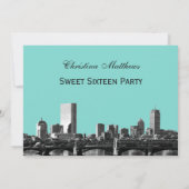 DIY BGカラーボストンスカイライン#2BWスウィート16パーティー 招待状 (裏面)
