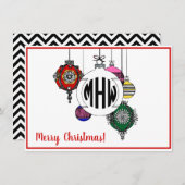 DIY BGクリスマスオーナメントブラックサークルモノグラムフォント サンキューカード (正面/裏面)