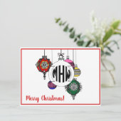 DIY BGクリスマスオーナメントブラックサークルモノグラムフォント サンキューカード (スタンド正面)