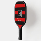 DIY BGストライプフレーム名モノグラムレッドブラックSV ピックルボールラケット (左)