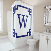 DIY BGネイビーギリシャ鍵#2フレーム初期化モノグラム シャワーカーテン (インサイチュ)