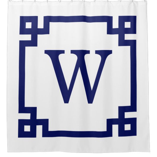 DIY BGネイビーギリシャ鍵#2フレーム初期化モノグラム シャワーカーテン (正面)