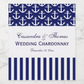 DIY BGネイビーホワイトいかりストライプパーティー ワインラベル (シングルラベル)
