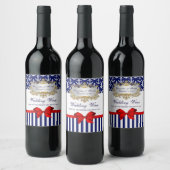 DIY BGネイビーホワイトいかりストライプレッドボウパーティー ワインラベル (ボトル)