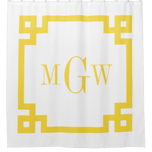 DIY BGパイナップイエローギリシャ鍵#2フレーム3Iモノーム シャワーカーテン (正面)