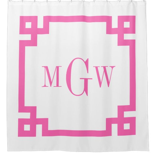 DIY BGホットピンクギリシャ鍵#2額付3Iモノグラム シャワーカーテン (正面)
