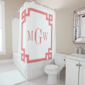 DIY BGライトコーラルギリシャ語鍵#2 Framed 3I Monogram シャワーカーテン (インサイチュ)