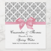 DIY BGヴィンテージシルバーホットダマスクピンクボウ ワインラベル (シングルラベル)