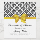 DIY BGヴィンテージブラックウィットダマスクイエローボウ ワインラベル (シングルラベル)