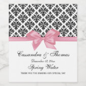 DIY BGヴィンテージブラックウィットダマスクピンクボウ ワインラベル (シングルラベル)