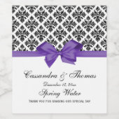 DIY BGヴィンテージブラックウィットダマスク薄紫ボウ ワインラベル (シングルラベル)