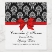 DIY BGヴィンテージホワイトダマスク#6ブラックレッドボウ ワインラベル (シングルラベル)