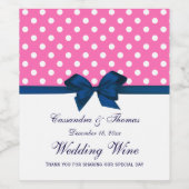 DIY BG 白い水玉模様 ネイビー リボン ワインボトルラベル ワインラベル (シングルラベル)