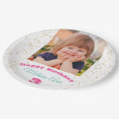 DIY Child's Photo/Name, Happy B'day Stars White ペーパープレート (アングル)