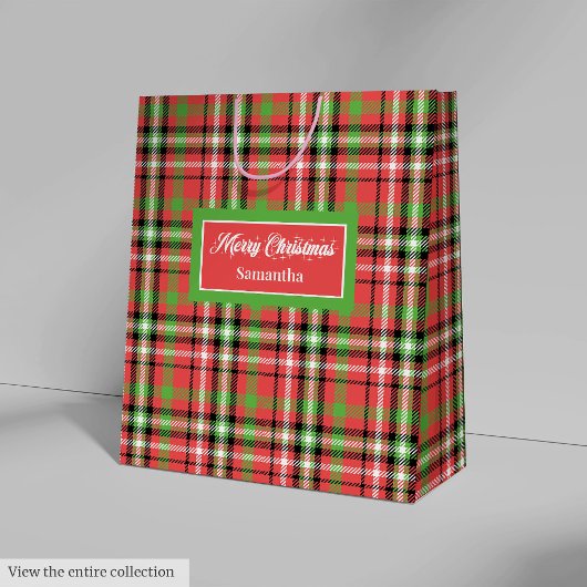 DIY Christmas Gift Bags Classic Tartan Accent Wrap ミディアムペーパーバッグ