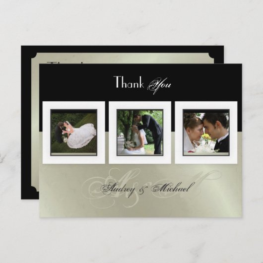 DIY COLOR結婚/ 3枚のフォトフレームに感謝 ポストカード (正面/裏面)