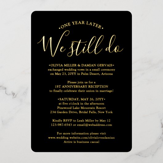 DIY Color ANYの結婚記念日はまだ行う 箔招待状 (正面)