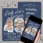 DIY Colors ・ Look Who's 40 Birthday Party 2写真 セーブザデート<br><div class="desc">誰が40歳に変わったんだ！招待状の家族と友人の40歳の誕生日のお祝いとエレガント写真の保存の日カスタム付パーティの招待状。写真とこのテンプレートの文言はパーソナライズするシンプルために必要である。背景、文字、数字の輪郭のネイビーブルーとホワイトカラーは、すべてザズルのデザインツールを使用することによりカスタマイズ、可能である。(画像の配置のヒント：写真を正確に配置する簡単の方法は、Zazzleウェブサイトにアップロードする前に写真をトリミングする。追加もしの要救済件、メッセージを下さい：)このカードはあなたの選択の2つの写真を備えモダンて、スクリプト書とヴィンテージアートスタイリッシュデコタイポグラフィ。このユニークデザイン男女兼用は、男性にも女性にも適している。ハッピーフォーティート誕生日!</div>