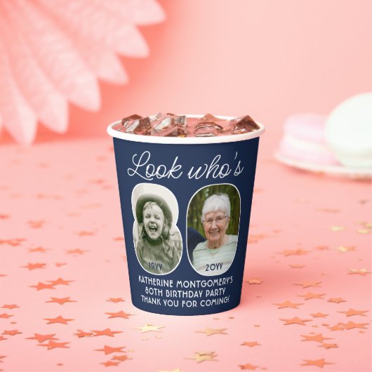 DIY Colors ・ Look Who's 80 Birthday Party 2写真 紙コップ (インサイチュ)