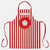 DIY Colors Vertical Stripe Red White Cupcake Baker エプロン (正面)