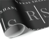 DIY Elegant Grey Monogram & White Name, Black ラッピングペーパー (ロールコーナー)