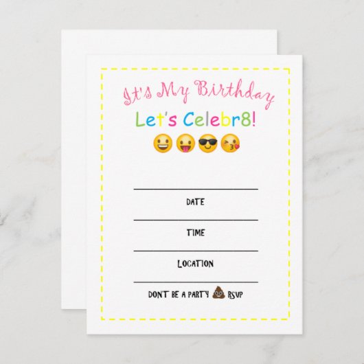 DIY Emojiの誕生日の招待状 招待状 (正面/裏面)
