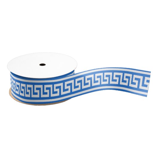 DIY Greek Key Meander, Background Color - Wht Blue グログランリボン (リール)