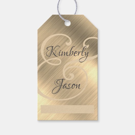 DIY His/Her Script Names, Tan/Gray, Yel金ゴールドメタル ギフトタグ (正面)