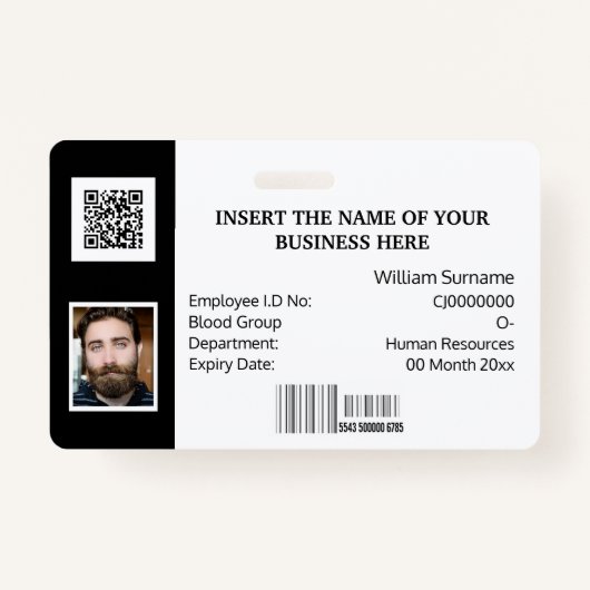 DIY IDカードクラシックシンプル写真ロゴ白黒 バッジ (正面)