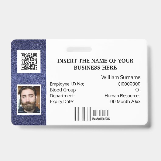 DIY IDカード クラシック シンプル フォト ロゴ 青 白 バッジ (Front)