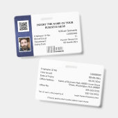 DIY IDカード クラシック シンプル フォト ロゴ 青 白 バッジ (Front & Back)