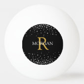 DIY Monogram & Name金ゴールド/ホワイト、ダイヤモンド付きブラック 卓球ボール (裏面)
