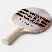 DIY Monogram & Name, Bk/バラ金ゴールドストライプ，シルバー 卓球ラケット (正面アングル)