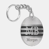 DIY Monogram/Name Bk/Silverブラッシュドストライプシルバー キーホルダー (正面左)