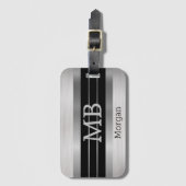 DIY Monogram/Name Bk/Silverブラッシュドストライプシルバー ラゲッジタグ (正面縦)