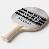 DIY Monogram/Name Bk/Silverブラッシュドストライプシルバー 卓球ラケット (正面アングル)