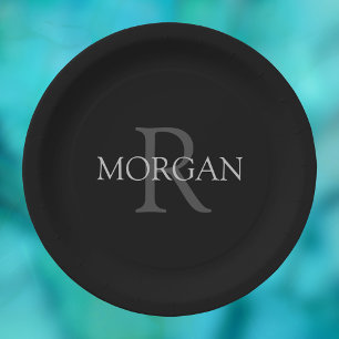 DIY Monogram & Name、Gray クラシック文字 ペーパープレート