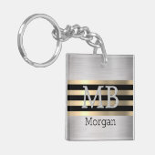 DIY Monogram & Name, Yel金ゴールド/ブラックブラッシュシルバー キーホルダー (正面左)