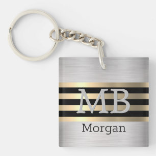 DIY Monogram & Name, Yel金ゴールド/ブラックブラッシュシルバー キーホルダー