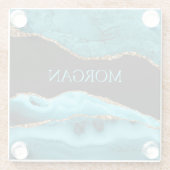 DIY Name, Black, Gold & Teal Agate ガラスコースター (裏面)