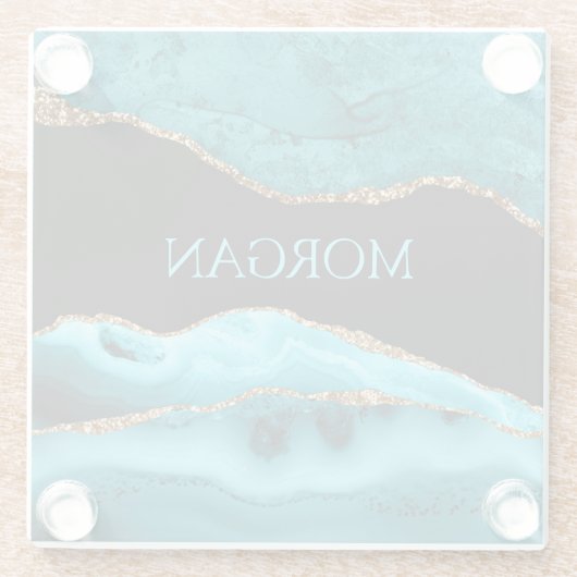 DIY Name, Black, Gold & Teal Agate ガラスコースター (裏面)