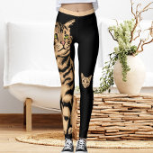 DIY Name Cute Cat Pet Animal Black Peach Striped  レギンス