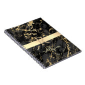 DIY Name & Monogram、金ゴールドバー、黒と金ゴールド大理石 ノートブック (右側)