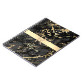 DIY Name & Monogram、金ゴールドバー、黒と金ゴールド大理石 ノートブック (左側)