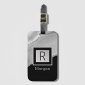 DIY Name & Monogram、Black & Silver Box and Agate ラゲッジタグ (正面縦)