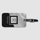 DIY Name & Monogram、Black & Silver Box and Agate ラゲッジタグ (正面横)